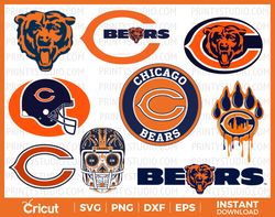 Bears SVG Cut Files, Chicago Bears Logo SVG, Bears Clipart Bundle, NFL Football Team, SVG & PNG LOGO