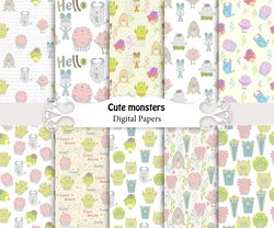 Monsters, Seamless Patterns.