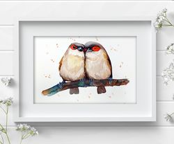 2 Birds 7x10 inch original watercolor art wall decor birds painting by Anne Gorywine