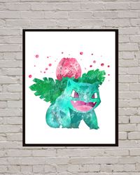 Pokemon Bulbasaur Art Print Digital Files decor nursery room watercolor
