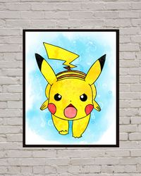 Pikachu Art Print Digital Files decor nursery room watercolor