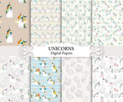 Unicorns, seamless patterns.