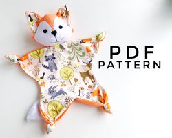 Fox lovey sewing pattern pdf, baby lovey pattern, animal security blanket pdf, baby toy pattern, baby shower gift patter