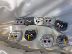 Cute mini crochet amigurumi handmade pendant in the shape of an owl