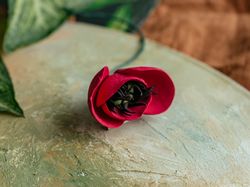 Poppy Brooch polymer clay - real flower jelry - flower brooch - botanical jewelry - polymer brooch - botanic