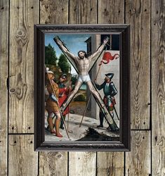 The Martyrdom of Saint Andrew. Reproduction pagans torture the apostle. Cruel art print. Beautiful color poster. 719.
