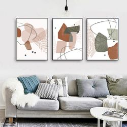 Abstract Geometric Printable Art 3 Piece Prints Beige Green Wall Art Modern Pictures Large Art Abstract Poster Triptych