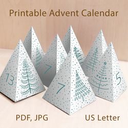 Printable Advent calendar with Christmas trees DIY in PDF and JPG formats
