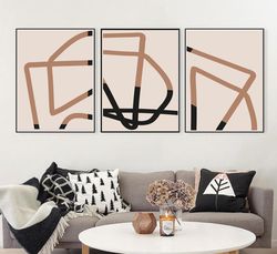 Abstract Line Art Printable Art 3 Piece Prints Beige Brown Wall Art Modern Pictures Large Poster Geometric Art Triptych
