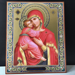 Virgin of Vladimir  | Lithography print on wood | Size: 15 7/8"x13 1/8" (40cm x 33 x 0.8 cm)
