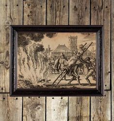 The burning of witches in 1587. Inquisition art print. Witch punishment poster. Creepy wall decor. Macabre gift. 253.