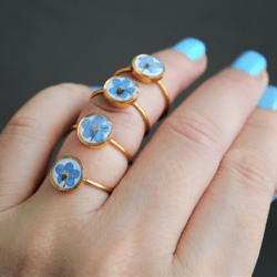 Forget-me-not ring  Pressed flowers jewelry Delicate gold ring