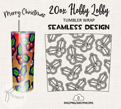 20 Oz HOBBY LOBBY Tumbler Wrap / CHRISTMAS HOLLY Burst tumbler template / Seamless design - HL-09