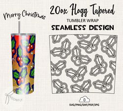 20 Oz HOGG Tatered Tumbler Wrap / CHRISTMAS HOLLY Burst tumbler template / Seamless design - HT-09