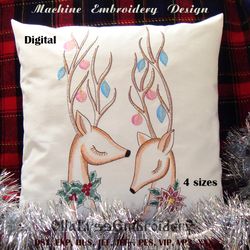 Christmas Deer digital machine embroidery design in 4 sizes