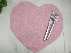 Pink heart placemats set of 4 or 2, valentine's day table decor, round placemats washable, personalised place mats