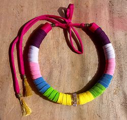 Textile necklace Rainbow Handmade Unique