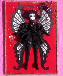 Doll on canvas  Gothic personage Moth  Wall decor Handmade  Unique