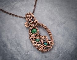 Chrysocolla pendant for woman / Natural green gemstone necklace Copper wire wrapped art jewelry Powerful positive energy