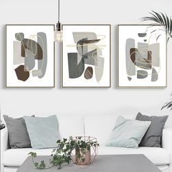 Gray Abstract Geometric Wall Art 3 Piece Prints Modern Art Printable Art Living Room Decor Large Triptych Concept Poster