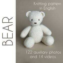 big bear knitting pattern, hanmade toy, plush bear, pdf pattern teddy bear, easy pattern, cute bear, white bear
