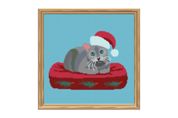 Cross Stitch Pattern Christmas Cat Sitting on a Pillow