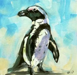 Penguin Oil Painting Original Bird Art Polar Animals Wildlife Wall Art MADE TO ORDER