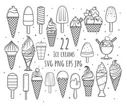 Ice Creams Outline SVG, Ice Creams clip art, Outline, SVG File, hand drawn, PNG, Digital Download