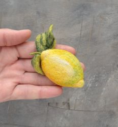 Yellow lemon pin for women Tropical fruit jewelry Felted wool citrus brooch Handmade citrus brooch