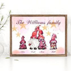 Personalized Christmas Family Print, Gnome Family Portrait, Gift for Gnome Lover