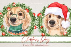 Christmas Dog PNG. Watercolor dog clipart PNG. Christmas PNG clipart. Digital download