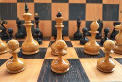 Antique old Soviet chess pieces set 1950s - vintage wooden black brown chessmen USSR