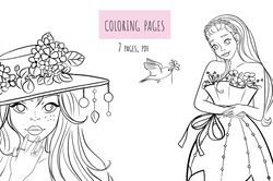 Coloring pages Girls-Flowers pdf-format