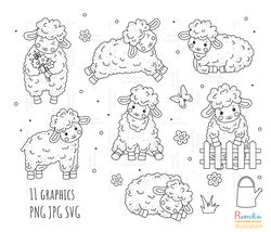 Sheeps Outline SVG, Sheeps clip art, Outline, SVG File, hand drawn, PNG, Digital Download
