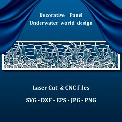 Undersea world panel, Laser CNC cut files. Decorative interior wall art panel.  Seashells, underwater nautical design