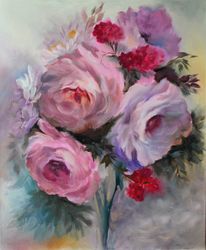 Rose Art Floral  Rose oil painting Flower rose oil painting Pink rose painting Decor Art Oil painting Pink Roses Bouquet