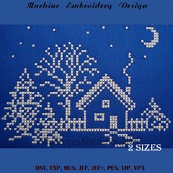 Christmas Night French cross stitch machine embroidery design in 2 sizes
