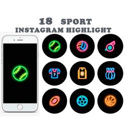 18 sport  neon instagram highlight covers. Neon fitness social media icons. Digital download.