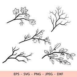 Naked Tree Branch Svg Maple leaves File for Cricut Oak branch Dxf Set