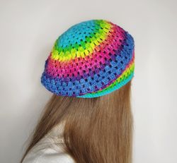 French beret for women Rainbow beret hat crochet Lgbtq pride beret hat