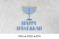 happy hanukkah hand lettering with menorah candle sublimation design