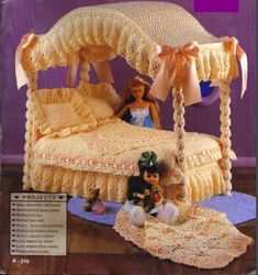 Digital | Crochet furniture for Barbie doll | Crochet doll accessories | Knitted bedspread | Vintage knitting | PDF