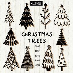 Christmas Tree SVG Cut files, Merry Christmas SVG, Rustic boho Trees Christmas Svg, Primitive Christmas Tree clipart