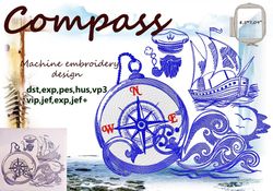 Compass redwork Embroidery Design