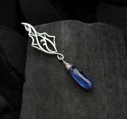 Kyanite necklace in elven style, handmade silver necklace
