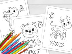 ABC Animals Alphabet Coloring Book, Digital Download, Instant download