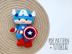 Capitan America PDF pattern doll DIY felt superheroes baby sewing pattern Marvel avengers baby mobile nursery pattern