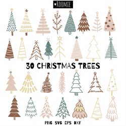 30 Christmas Trees SVG, Merry Christmas SVG, Rustic boho Trees Christmas, Scandinavian Christmas Trees clipart Cut files