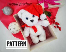 Crochet teddy bear Pattern in santa hat, Christmas amigurumi Pattern, Christmas toy Pattern, Memory bear pattern
