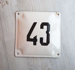 Address house number plaque 43 - Old Soviet enamel metal street number sign